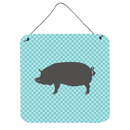 Carolines Treasures Berkshire Pig Blue Check Wall or Door Hanging Prints, 6 x 6 in. BB8107DS66